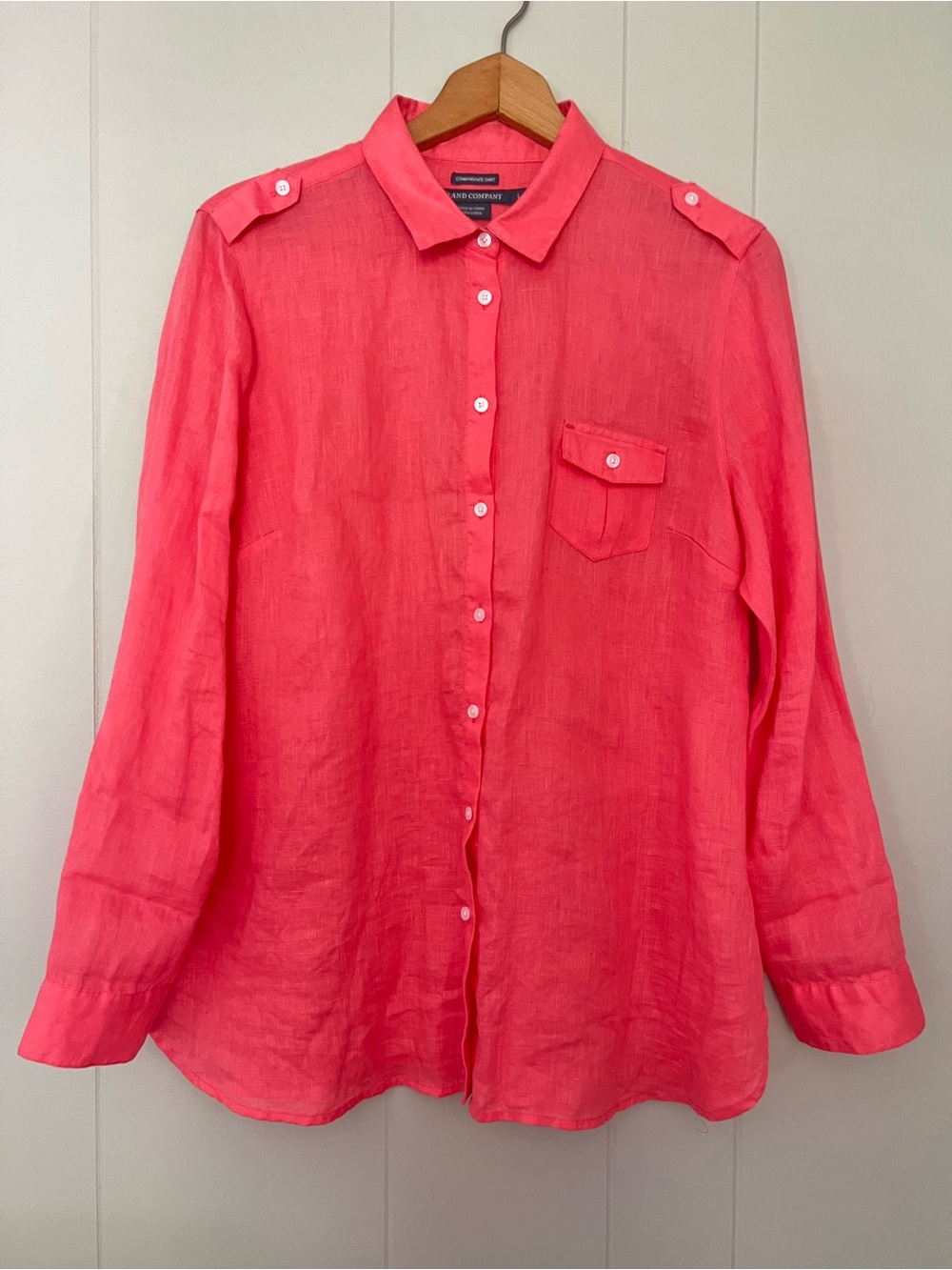 Island company Commandante 100% Linen Coral Pink Coastal Button Down Shirt L